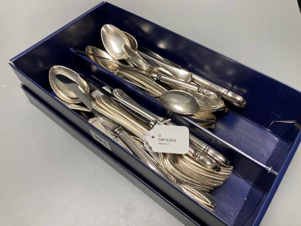 A silver Old English pattern tablespoon, 2.65oz and a quantity of plated and stainless steel flatware